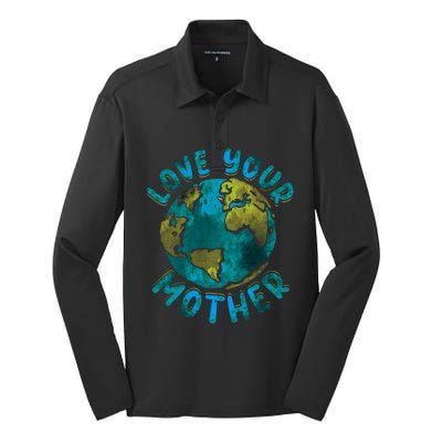 Love Your Mother Earth Day Environtal Awareness Gift Silk Touch Performance Long Sleeve Polo