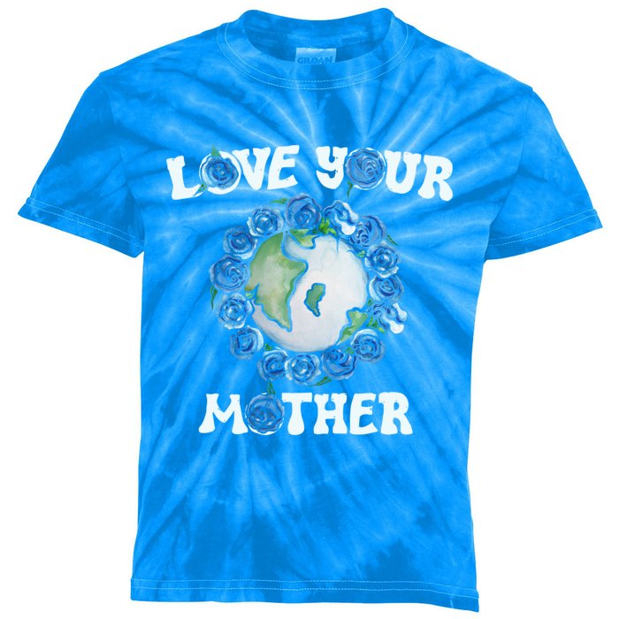 Love Your Mother Earth Day Blue Roses Cute Gift Kids Tie-Dye T-Shirt