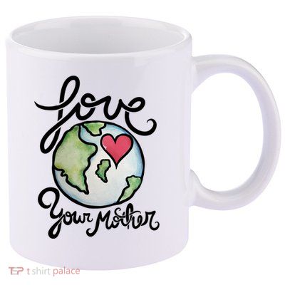 Love Your Mother Earth Day Heart Art Cool Gift 11oz C Handle Ceramic Mug