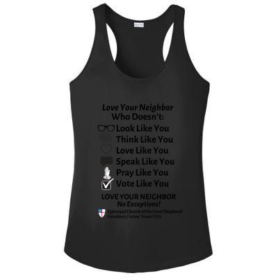 Love Your Neighbor No Exceptions Custom Design (Light) Cute Gift Ladies PosiCharge Competitor Racerback Tank