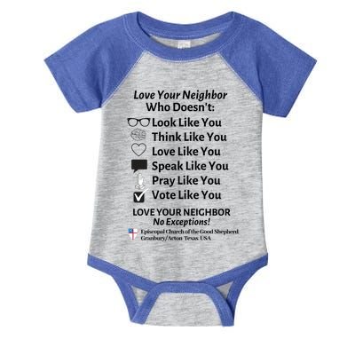 Love Your Neighbor No Exceptions Custom Design (Light) Cute Gift Infant Baby Jersey Bodysuit