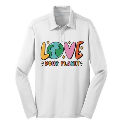 Love Your Planet Earth Day Silk Touch Performance Long Sleeve Polo