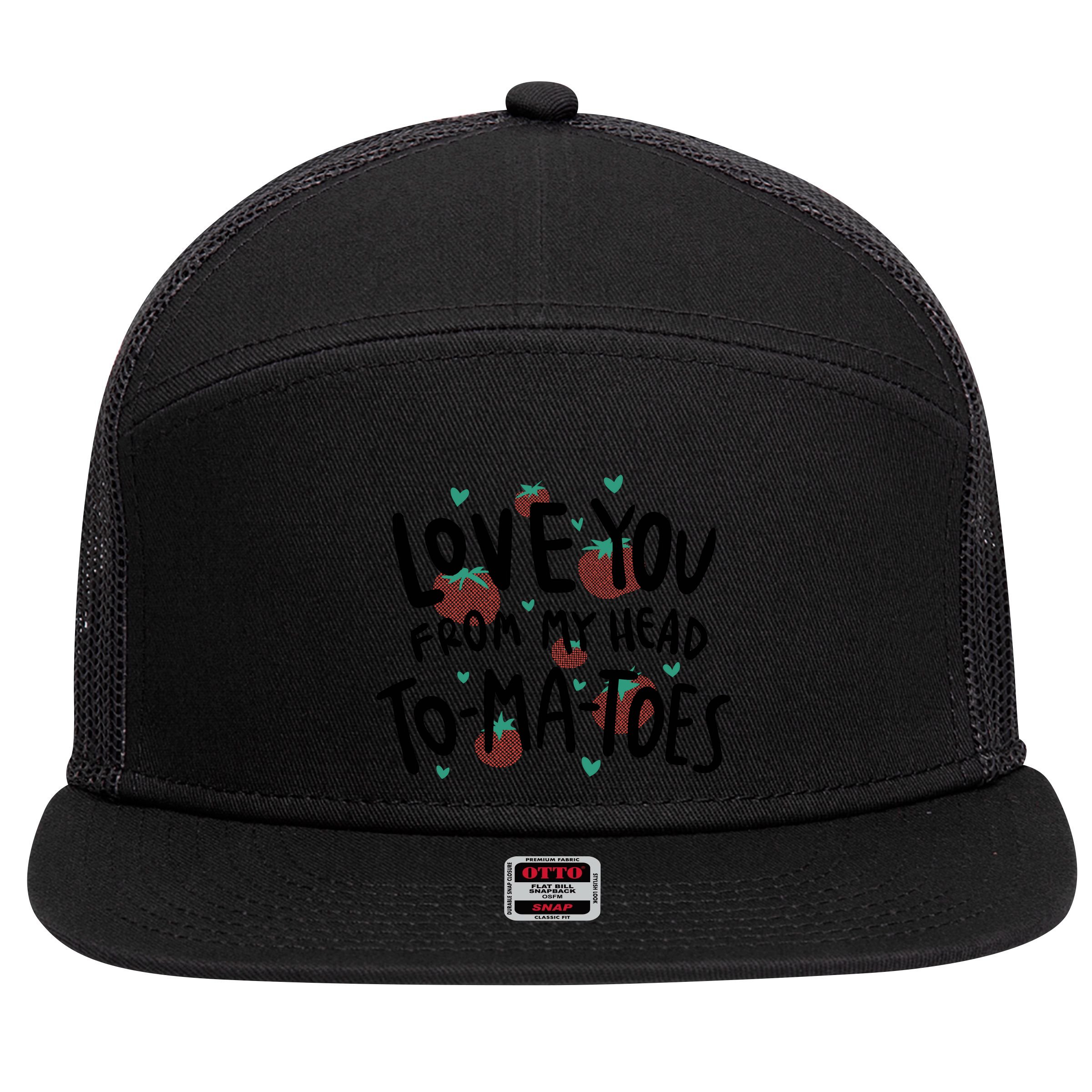 Love You Tomatoes Funny 7 Panel Mesh Trucker Snapback Hat