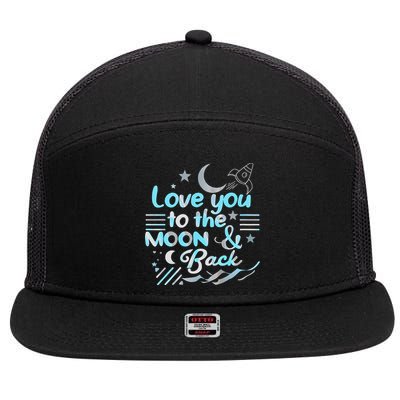 Love You To The Moon  Back Space Rocket Stars Design Gift 7 Panel Mesh Trucker Snapback Hat