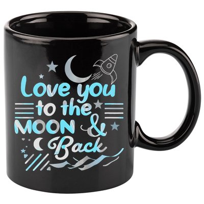 Love You To The Moon  Back Space Rocket Stars Design Gift 11oz C Handle Ceramic Mug