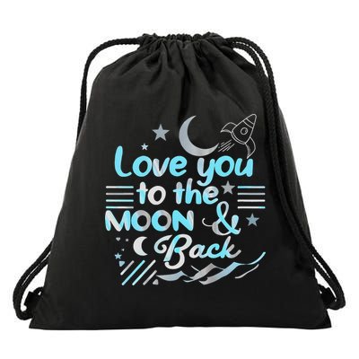 Love You To The Moon  Back Space Rocket Stars Design Gift Drawstring Bag
