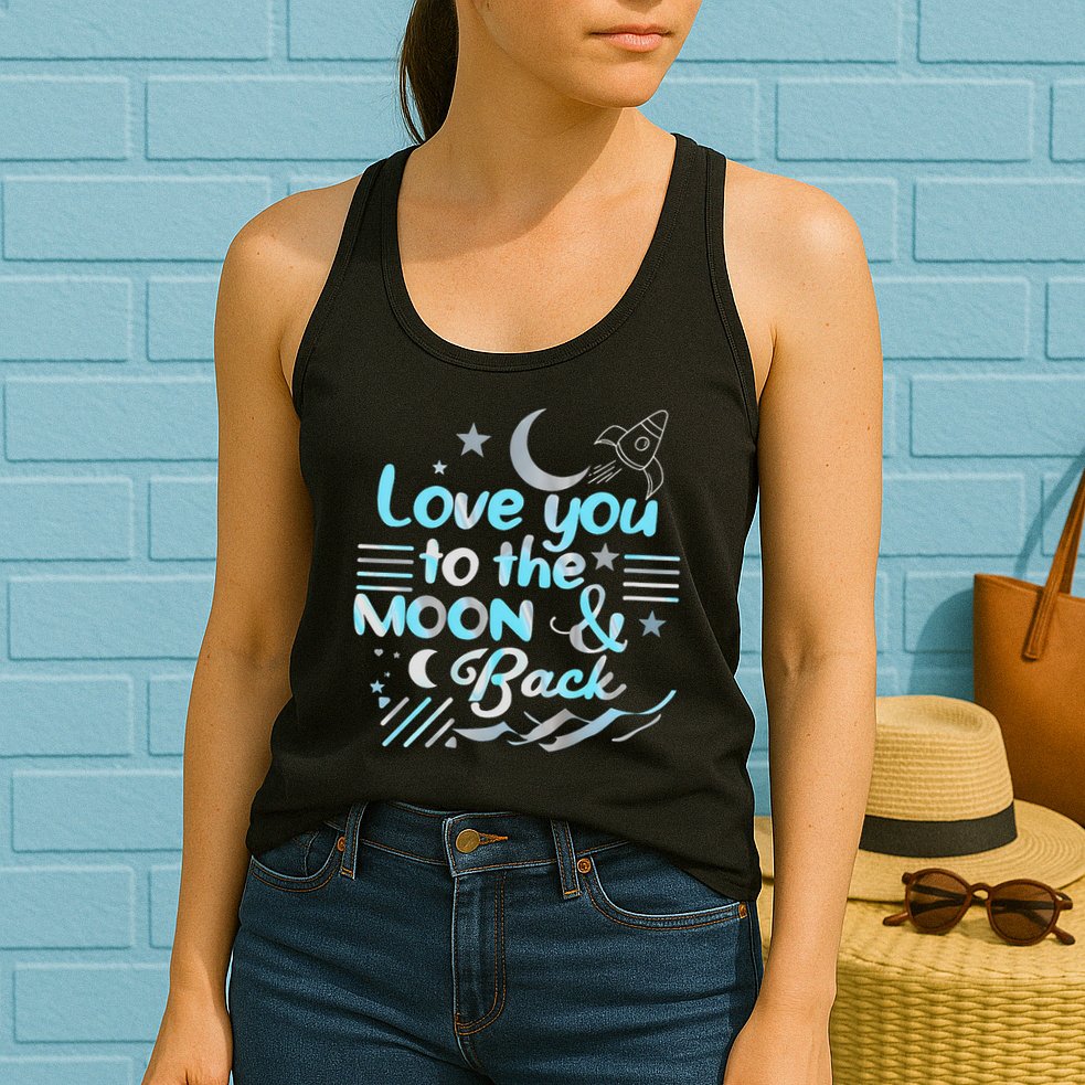 Love You To The Moon  Back Space Rocket Stars Design Gift Womens Tank Top