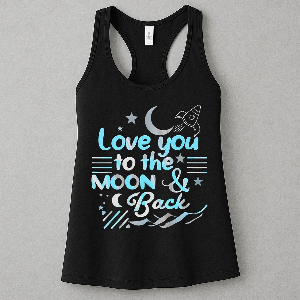 Love You To The Moon  Back Space Rocket Stars Design Gift Womens Tank Top