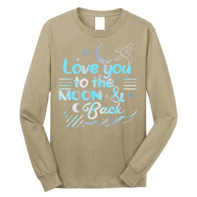 Love You To The Moon  Back Space Rocket Stars Design Gift Long Sleeve Shirt