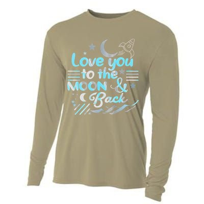 Love You To The Moon  Back Space Rocket Stars Design Gift Cooling Performance Long Sleeve Crew