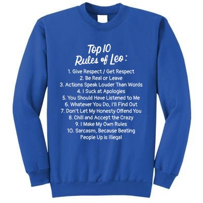 Leo Zodiac Birthday Gift Top 10 Rules Of Leo Gift Funny Funny Gift Sweatshirt