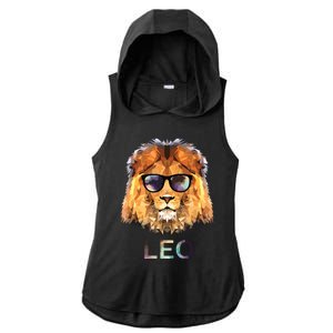 Leo Zodiac Lion With Cool Sunglasses Birthday Ladies PosiCharge Tri-Blend Wicking Draft Hoodie Tank