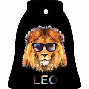 Leo Zodiac Lion With Cool Sunglasses Birthday Ceramic Bell Ornament