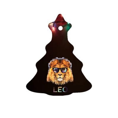 Leo Zodiac Lion With Cool Sunglasses Birthday Ceramic Tree Ornament