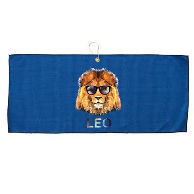 Leo Zodiac Lion With Cool Sunglasses Birthday Large Microfiber Waffle Golf Towel