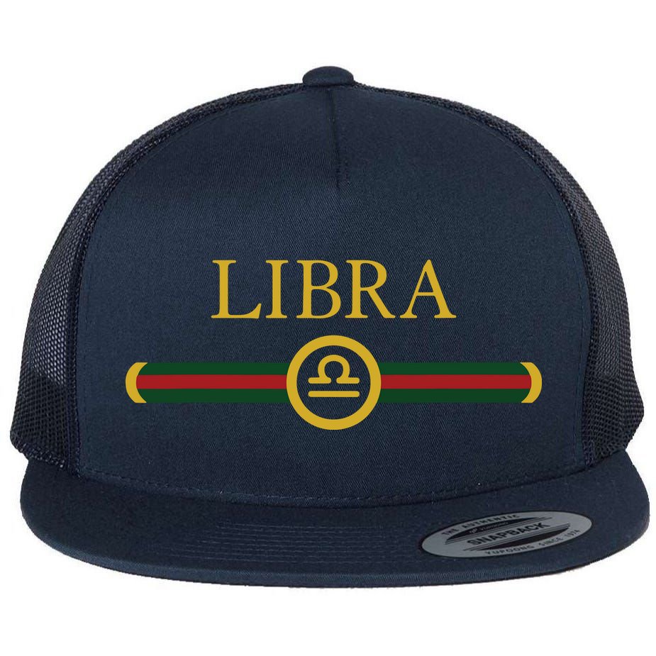 Libra Zodiac October Sep Birthday Graphic Art Libra Sign Flat Bill Trucker Hat