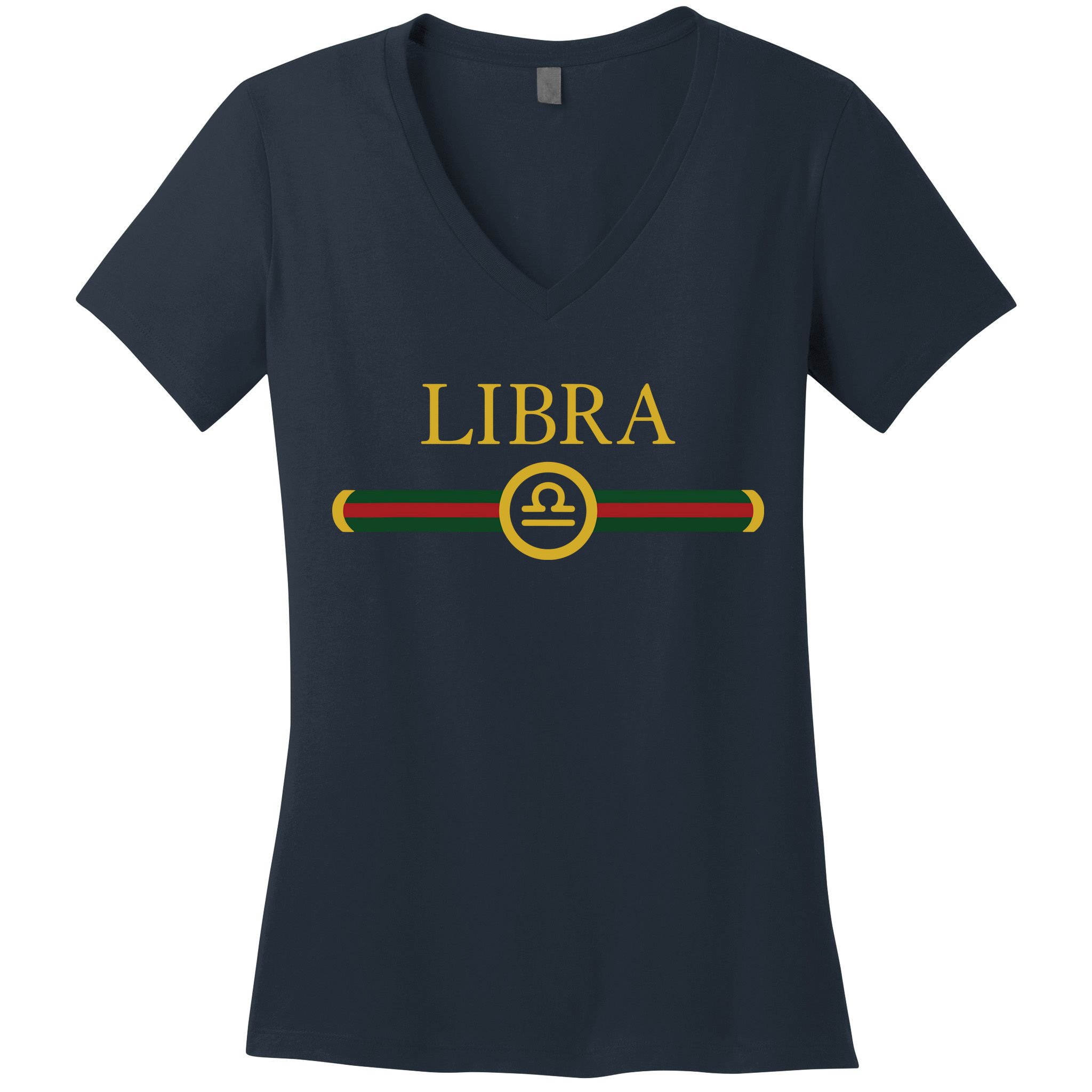 Libra Zodiac October Sep Birthday Graphic Art Libra Sign Women's V-Neck T-Shirt