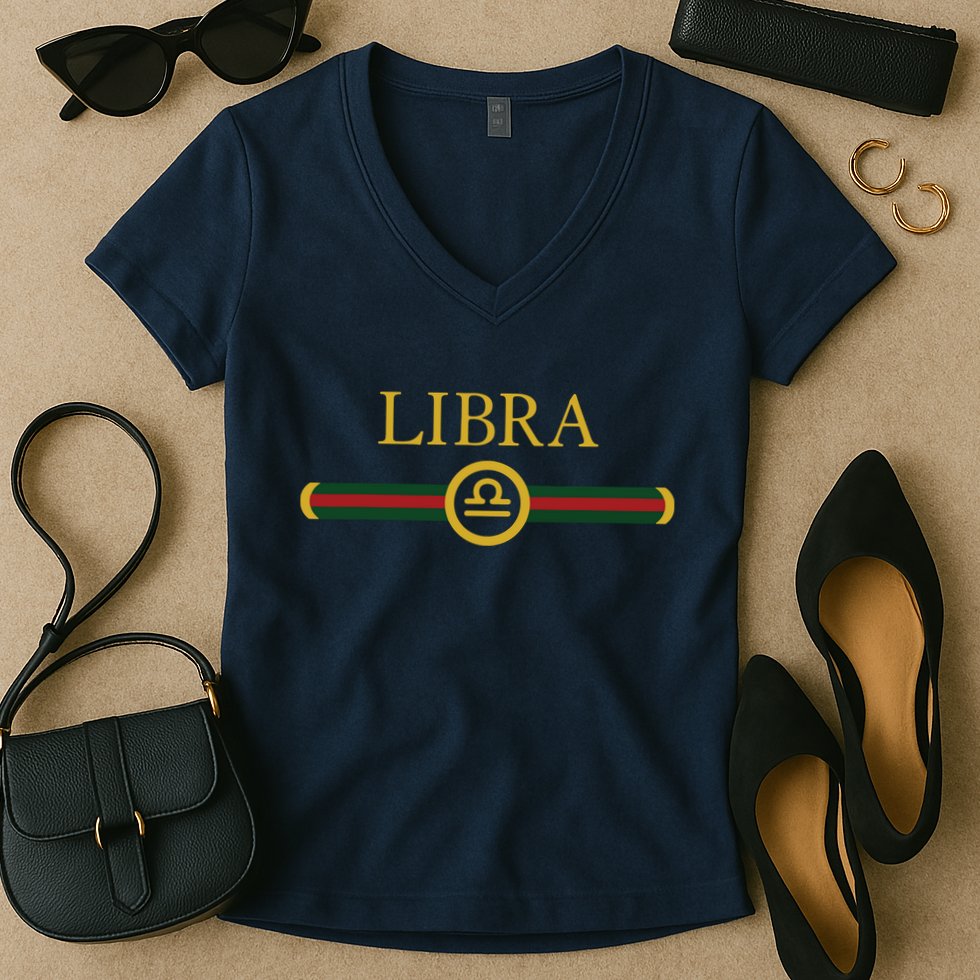 Libra Zodiac October Sep Birthday Graphic Art Libra Sign Women's V-Neck T-Shirt