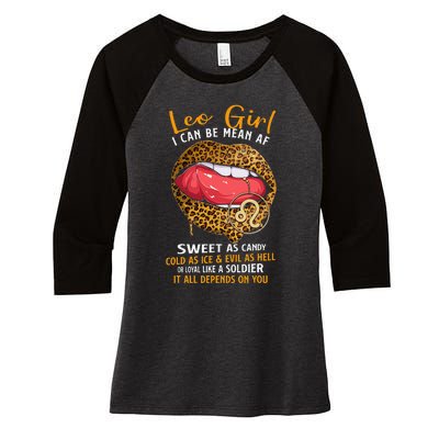 Leo Zodiac Sign Sweet As Candy Leopard Lip Women's Tri-Blend 3/4-Sleeve Raglan Shirt