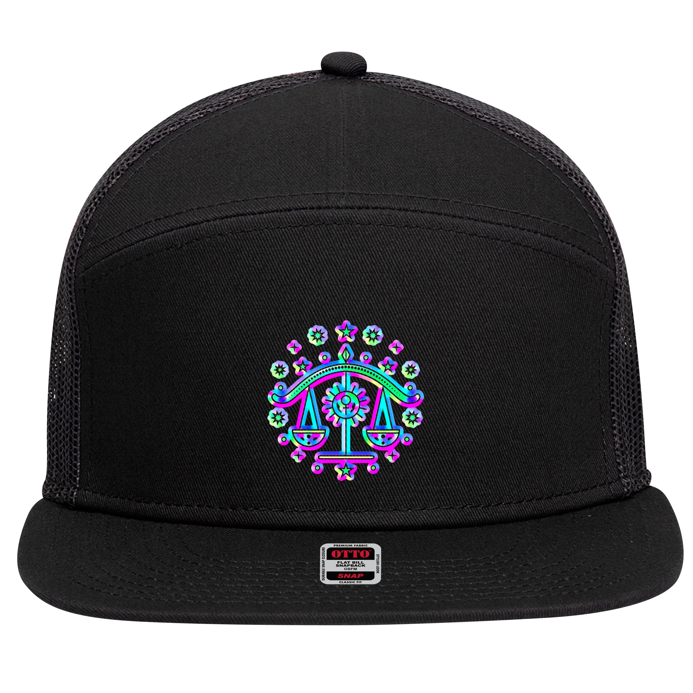Libra Zodiac Sign Gift 7 Panel Mesh Trucker Snapback Hat