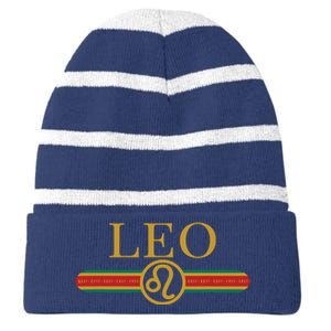 Leo Zodiac Sign Astrology Horoscope Fashion Striped Beanie with Solid Band