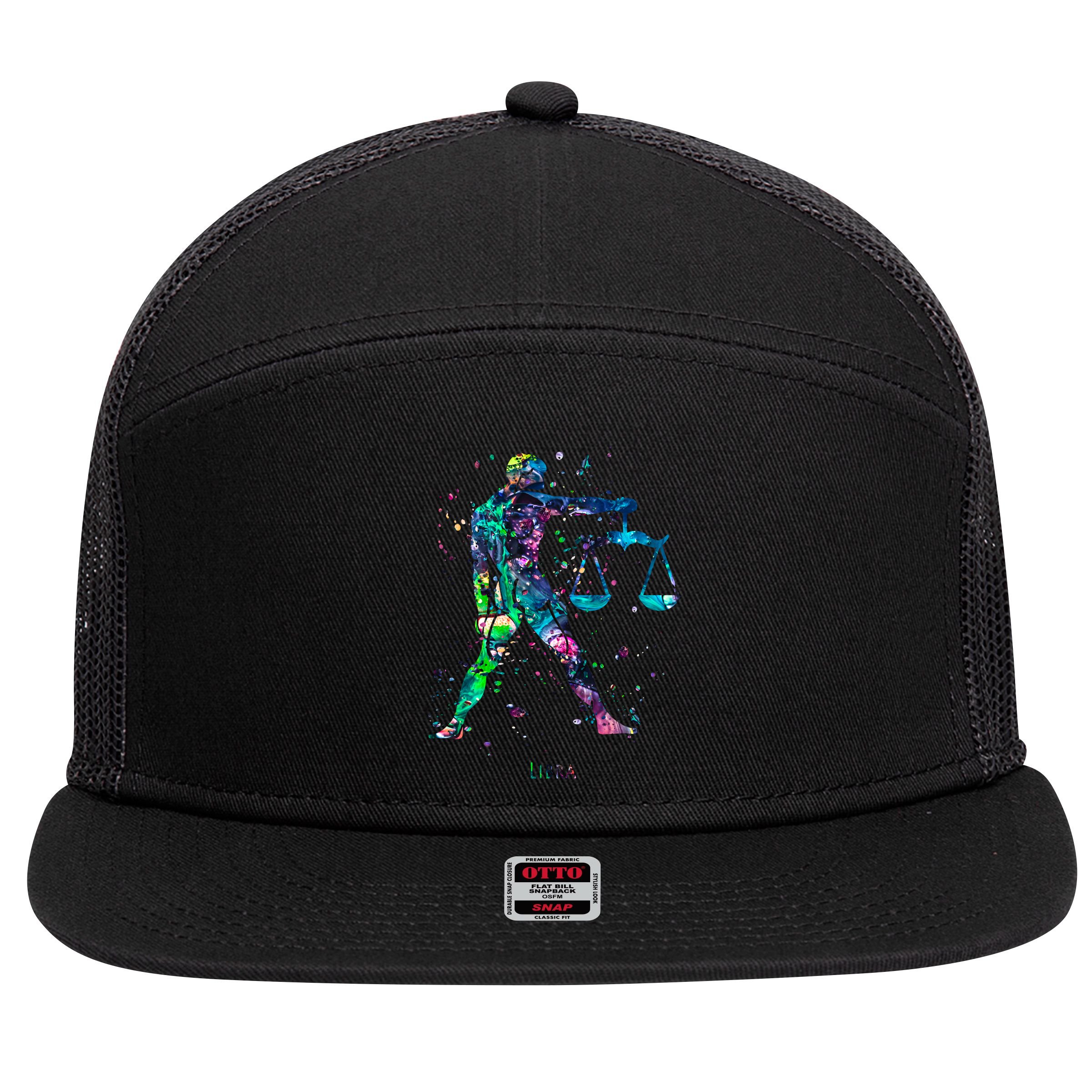 Libra Zodiac Sign Gift 7 Panel Mesh Trucker Snapback Hat