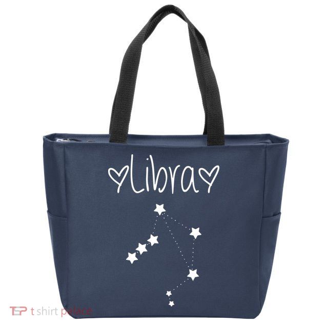 Libra Zodiac Sign Horoscope Stars September October Birthday Zip Tote Bag