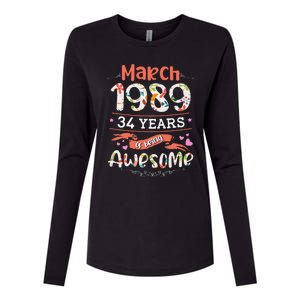 March 1989 34th Birthday Flower 34 Years Old Womens Cotton Relaxed Long Sleeve T-Shirt