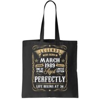 March 1989 34th Birthday Gift 34 Year Old Tote Bag