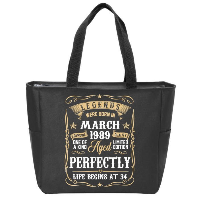 March 1989 34th Birthday Gift 34 Year Old Zip Tote Bag