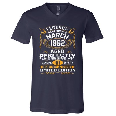 March 1962 61st Birthday Gift 61 Year Old Women Cute V-Neck T-Shirt