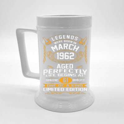 March 1962 61st Birthday Gift 61 Year Old Women Cute Beer Stein