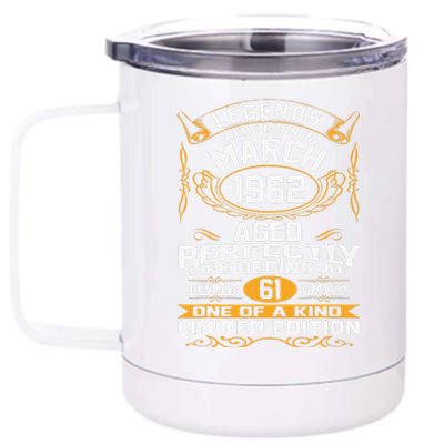 March 1962 61st Birthday Gift 61 Year Old Women Cute 12 oz Stainless Steel Tumbler Cup