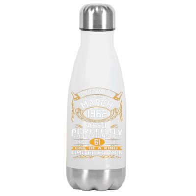 March 1962 61st Birthday Gift 61 Year Old Women Cute Stainless Steel Insulated Water Bottle