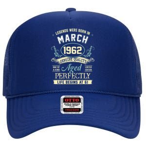 March 1962 61st Birthday Gift 61 Year Old Women High Crown Mesh Back Trucker Hat