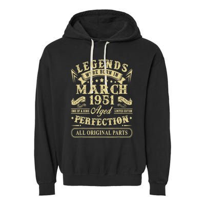 March 1951 72nd Birthday Gift 72 Year Old Garment-Dyed Fleece Hoodie