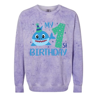 My 1st Birthday Sharks Gift For Birthday Colorblast Crewneck Sweatshirt