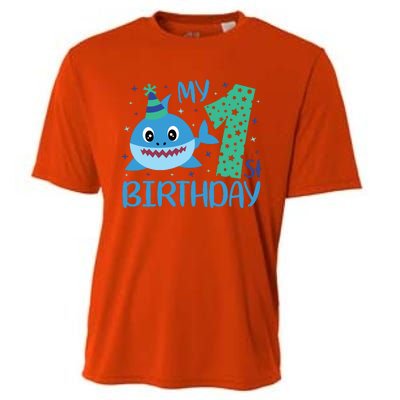 My 1st Birthday Sharks Gift For Birthday Cooling Performance Crew T-Shirt