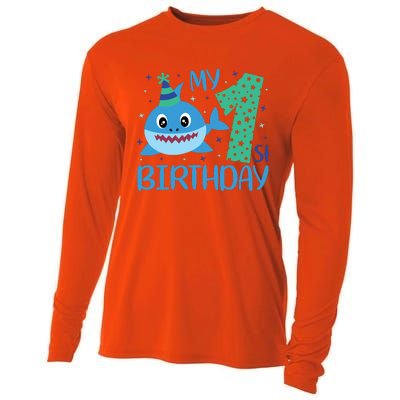 My 1st Birthday Sharks Gift For Birthday Cooling Performance Long Sleeve Crew