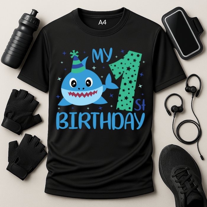 My 1st Birthday Sharks Gift For Birthday Cooling Performance Crew T-Shirt