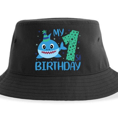 My 1st Birthday Sharks Gift For Birthday Sustainable Bucket Hat