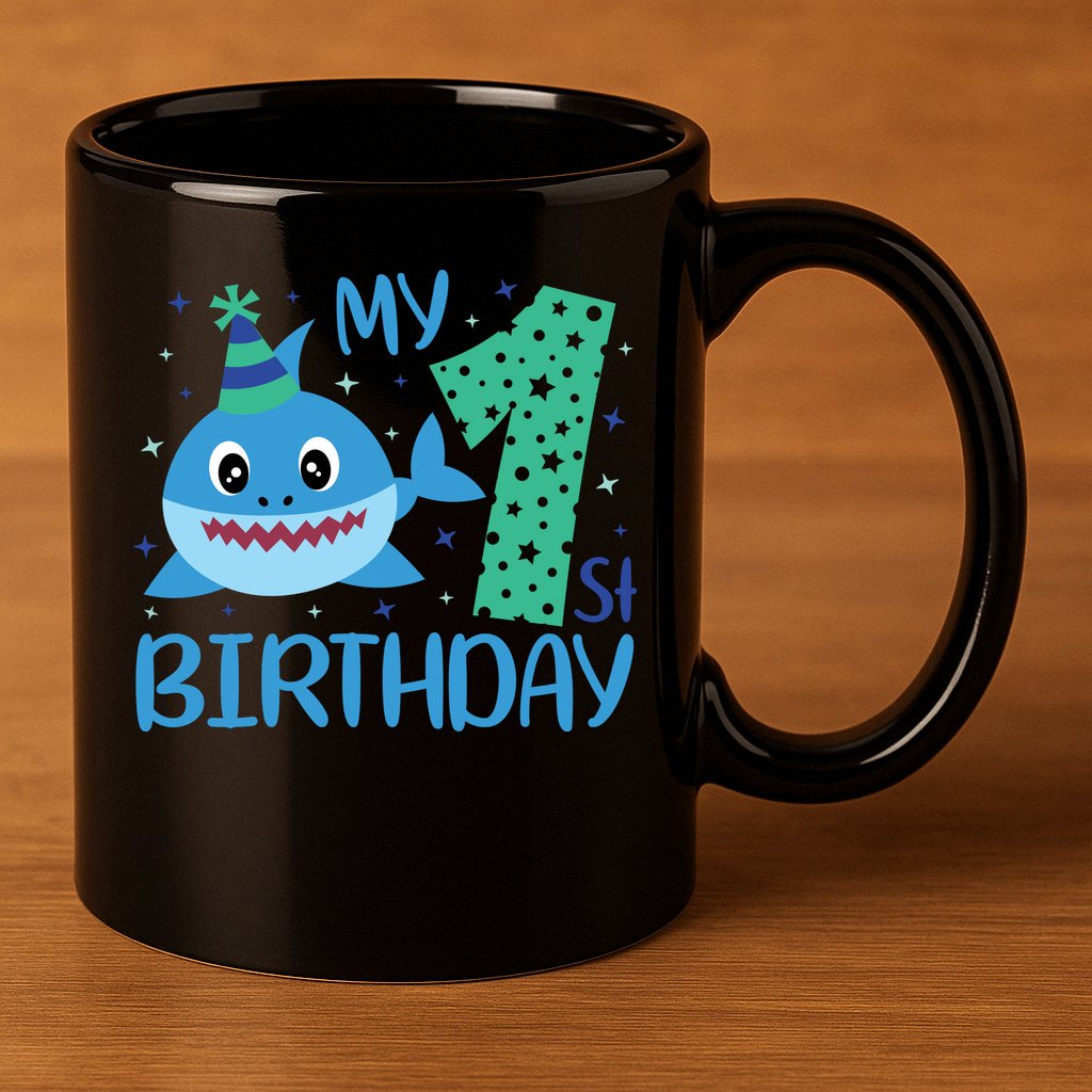 My 1st Birthday Sharks Gift For Birthday 11oz C Handle Ceramic Mug