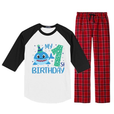 My 1st Birthday Sharks Gift For Birthday Raglan Sleeve Pajama Set