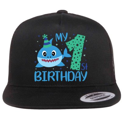 My 1st Birthday Sharks Gift For Birthday Flatbill Hat
