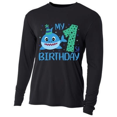 My 1st Birthday Sharks Gift For Birthday Cooling Performance Long Sleeve Crew