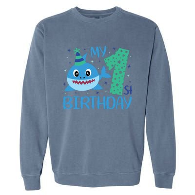 My 1st Birthday Sharks Gift For Birthday Garment-Dyed Sweatshirt