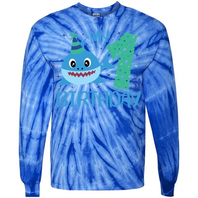 My 1st Birthday Sharks Gift For Birthday Tie-Dye Long Sleeve Shirt