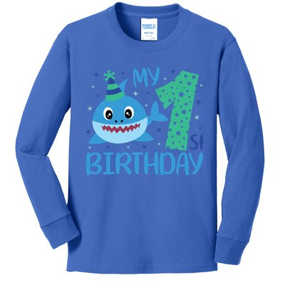 My 1st Birthday Sharks Gift For Birthday Kids Long Sleeve Shirt