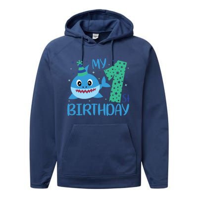 My 1st Birthday Sharks Gift For Birthday Performance Fleece Hoodie