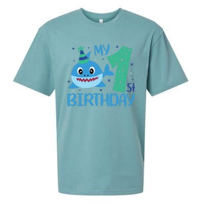 My 1st Birthday Sharks Gift For Birthday Sueded Cloud Jersey T-Shirt